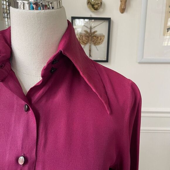Vintage 70s Cranberry Crepe Dagger Barrymore Collar Blouse XS - Picture 1 of 8